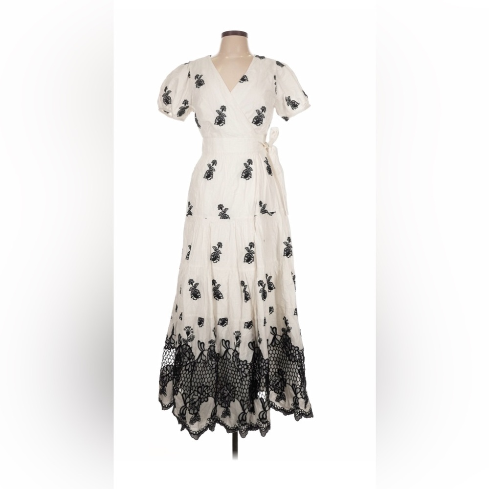 Anthropologie Not So Serious Pallavi Mohan Embroidered Wrap Midi Dress M NWT - Picture 4 of 9
